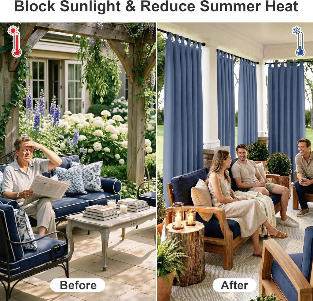 Waterproof Patio Curtains - 108 inches Length Outdoor Curtains for Porch Waterproof Room Darkening Privacy Shades for