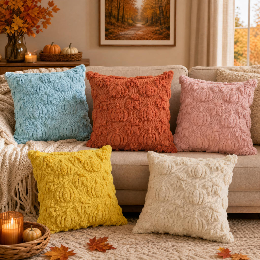 Caramel Pumpkin Fall Throw Pillow Covers 20x20 Inch