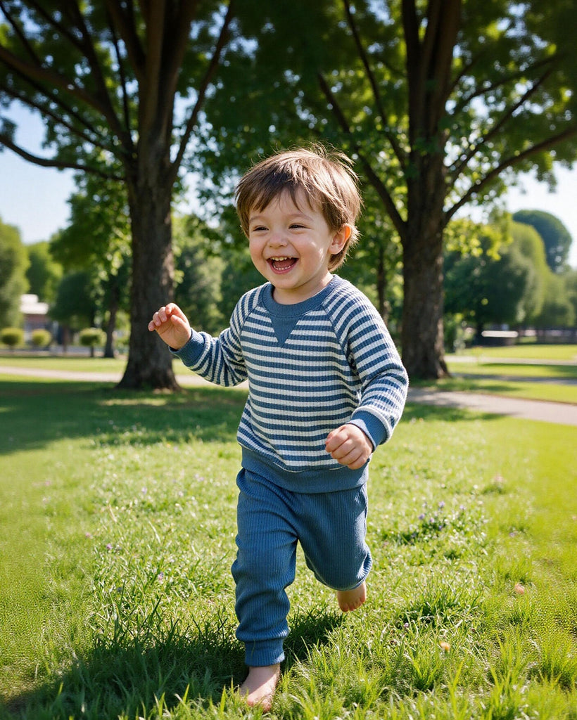 Toddler Boy Fall Clothes Striped Sweatshirt Pants Set Blue