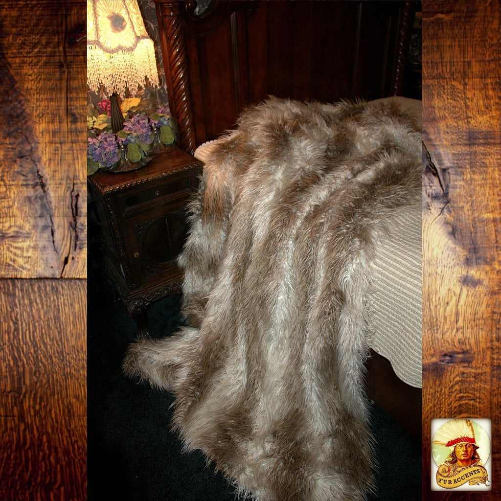 Plush Brown and Ivory Long Hair Mongolian Sheepskin - Llama - Shaggy Faux Fur Throw Blanket - Premium Quality