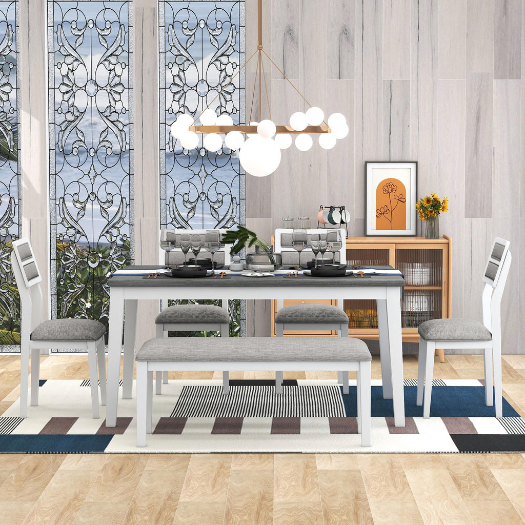 Kitchen Dining Table Set for 6, Classic and Traditional Style 6 Piece Kitchen Dining Table Set, 4 Upholstered Chairs