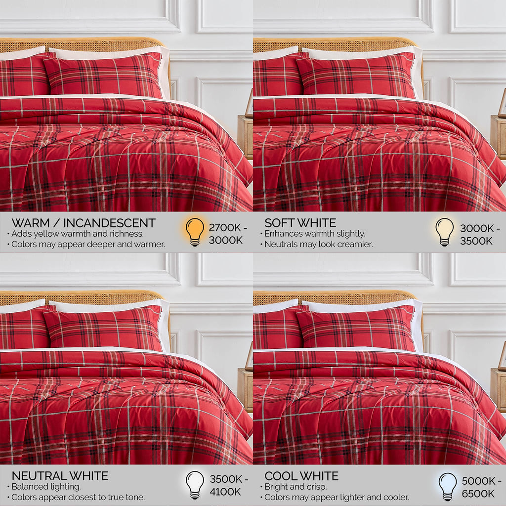 Plaid Duvet Cover Set Easy Care Hotel Quality Red