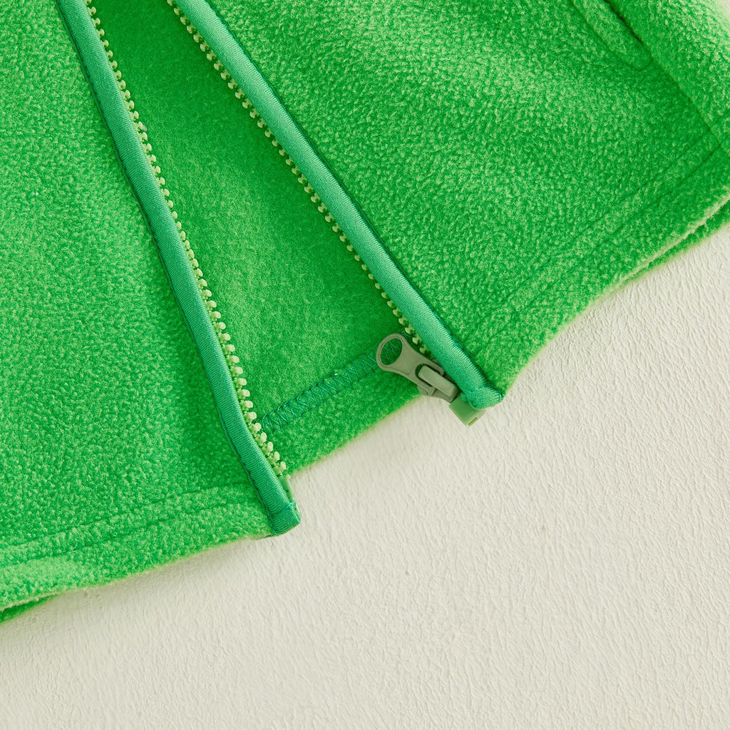 Toddler Irish Fleece Vest Jacket Clover Embroidered Sleeveless Zip-up Coat with Pockets for Baby Girls Boys