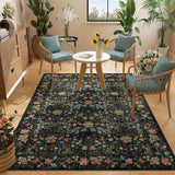 3x5 Area Rug, Vintage Floral Washable Rug for Bedroom with Non Slip Design, Soft Low Pile Indoor Sma