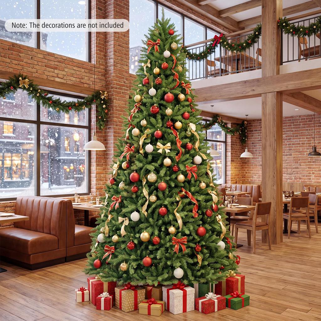 10 FT Artificial Christmas Tree, Hinged Unlit Xmas Tree