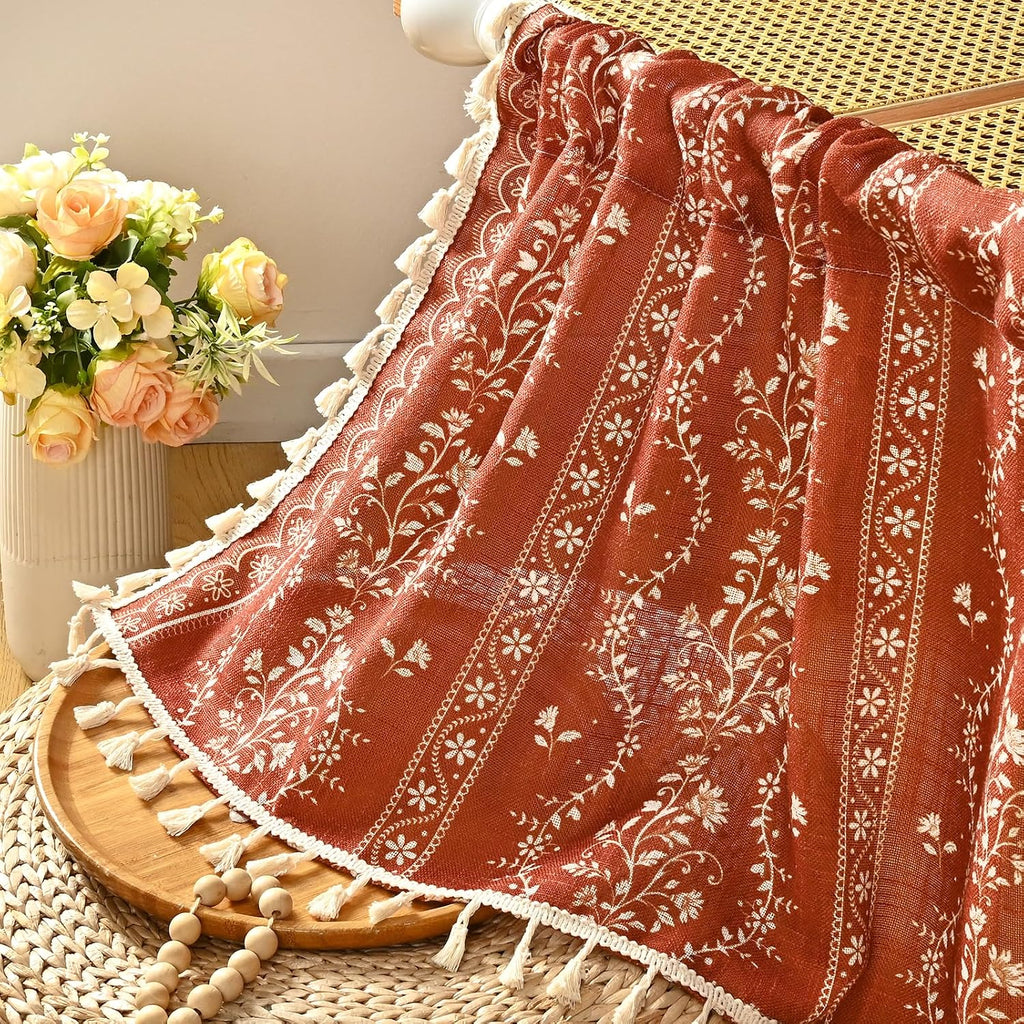 Boho Valance Curtains Vintage Linen Kitchen Valances for Windows Light Filtering Floral Valance Rod Pocket Farmhouse