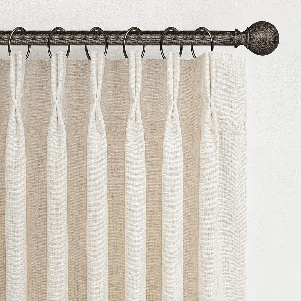 Pinch Pleated Linen Curtains 96 Inches Long for Living Room Bedroom, Light Filtering Boho Window Drape 96 inch 2