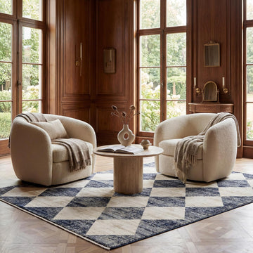 Meline Checkered Runner Rug Bedroom Dining Room Entryway Hallway, Navy