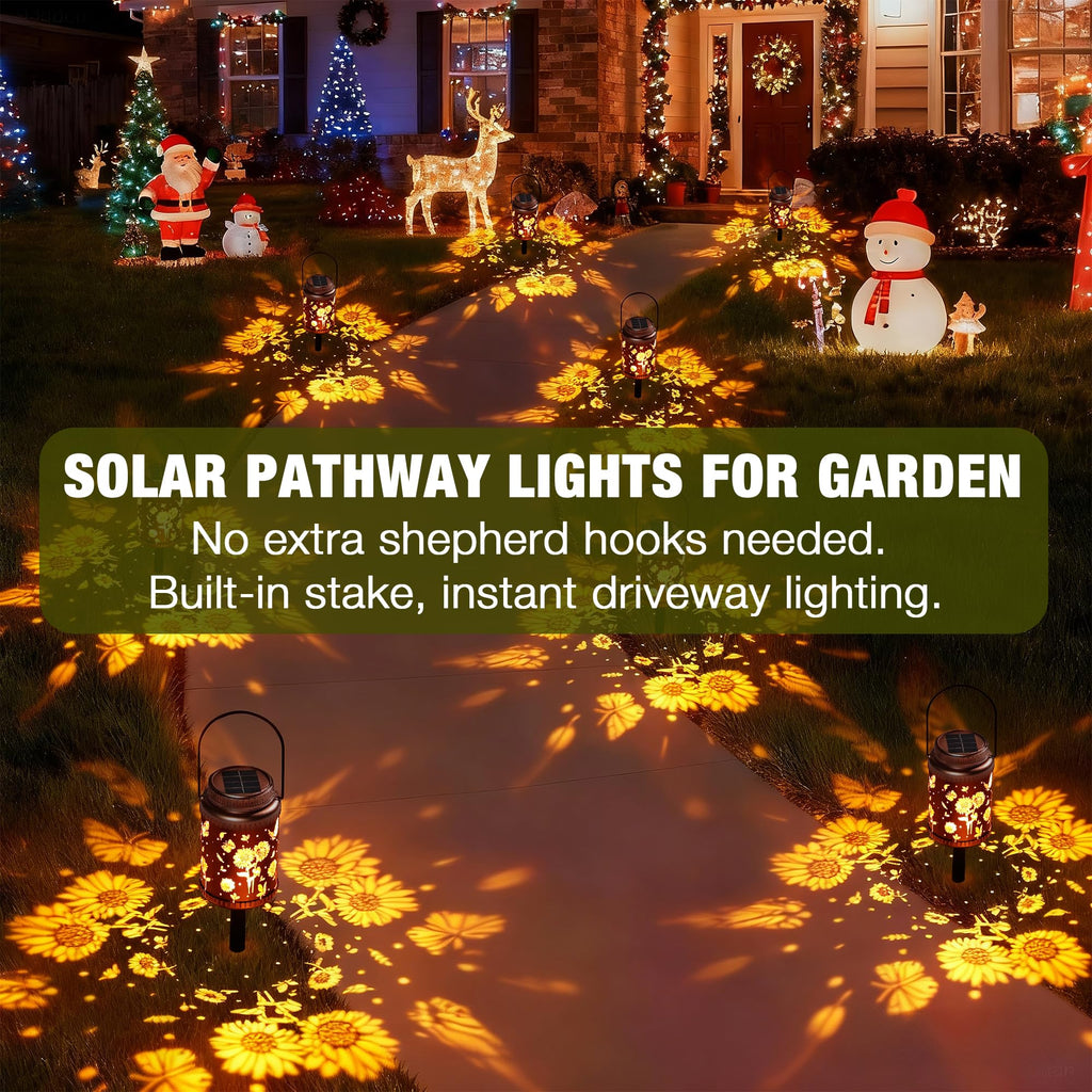6 Pack Solar Stake & Hanging Lanterns Outdoor Sunflower Butterfly