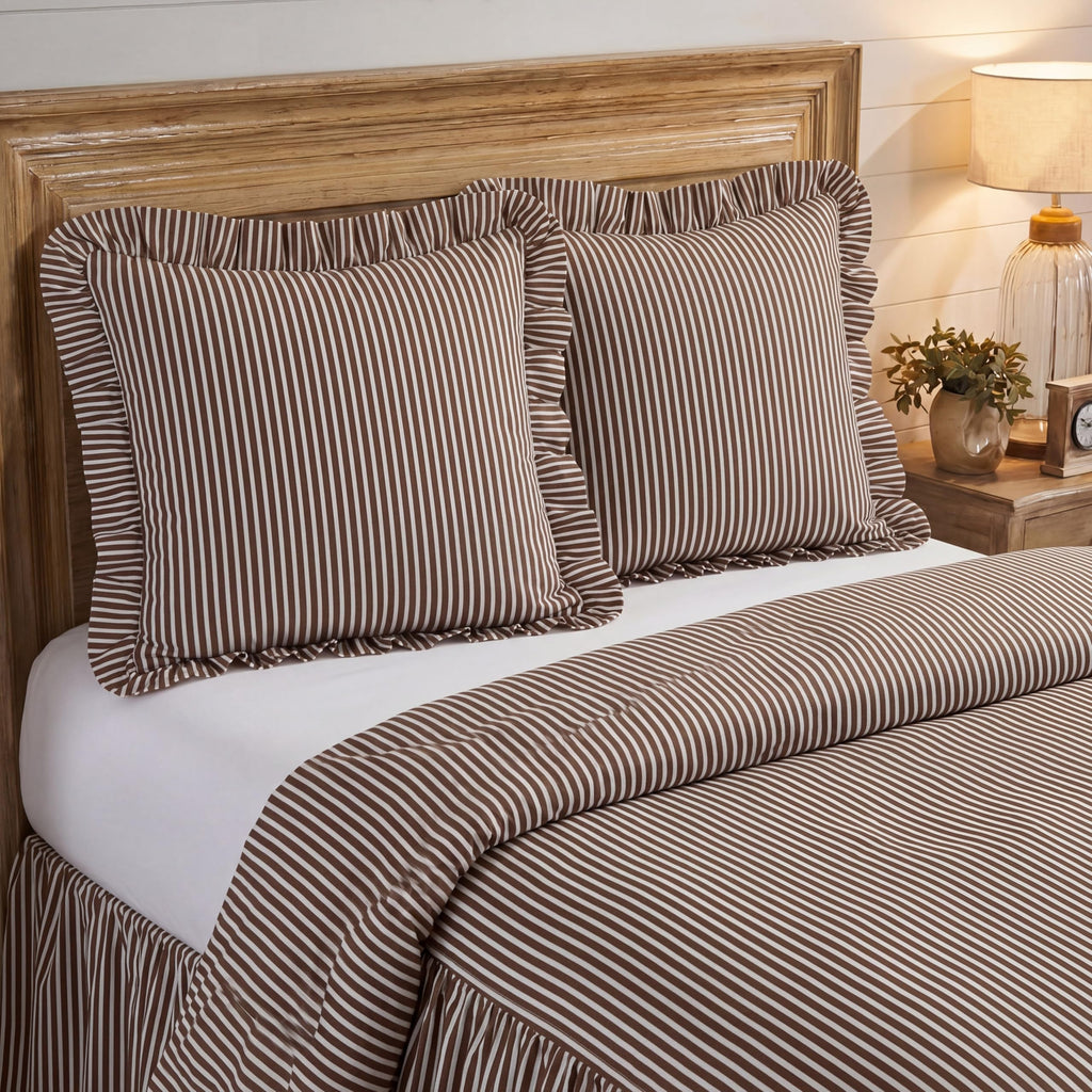 2 Pack Brown White Striped Ruffle Pillow Covers 18x18