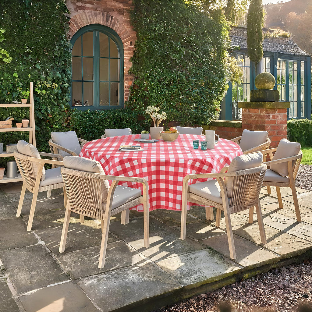 Vinyl Tablecloth with Flannel Backing-Round Gingham Checkered Table Cloth