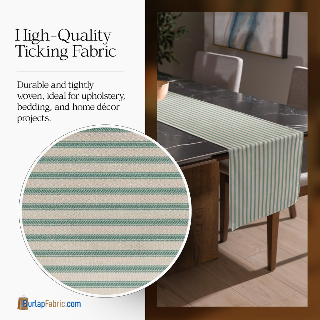 Turquoise Striped Ticking Fabric by the Yard - 54" Wide 100% Cotton Material for Upholstery, Pillow Ticking, Plaid &