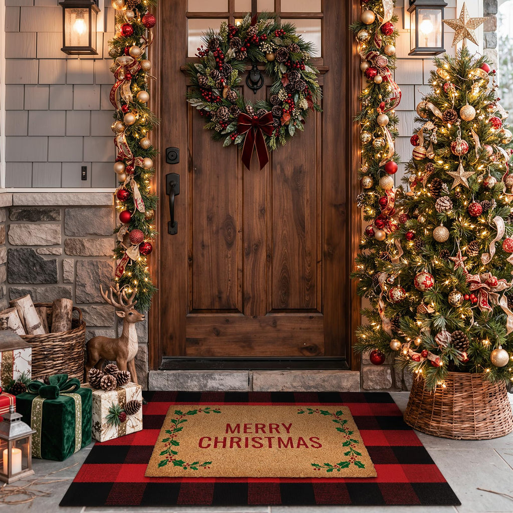 Christmas Outdoor Rugs, Red and Black Buffalo Plaid Front Porch Rug