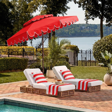 9ft Round Double-Top Patio Umbrella with Crank Lift & UV Protection - Red
