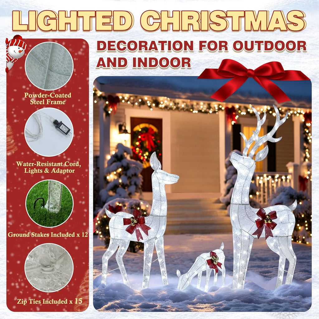 Motorized Outdoor Christmas Decoration Reindeer Family Set of 3