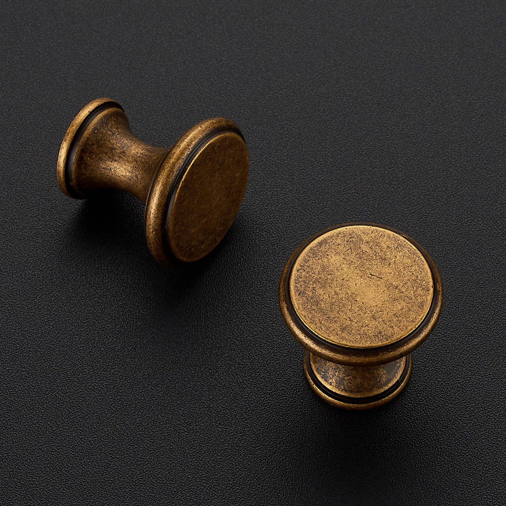 Antique Brass Kitchen Cabinet Knobs, Solid Zinc Pulls, 15 Pack