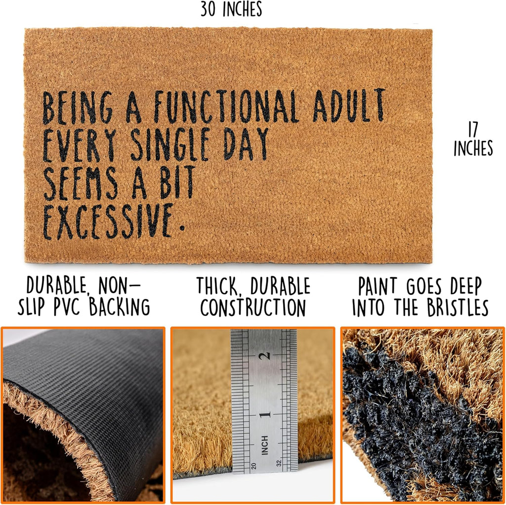 Being a Functional Adult Door Mat 30x17 Inch, Funny Welcome Mat Coir | Funny Home Decor, Conversation Starter