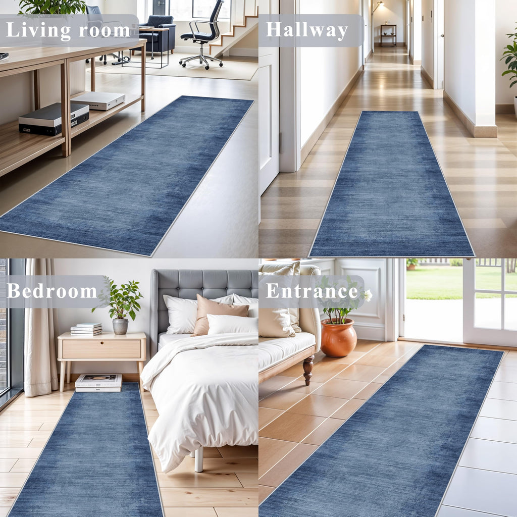 Washable Hallway Runner Rug - Non-Slip Modern Abstract Neutral Low-Pile Stain-Resistant Carpet Runner Entryway