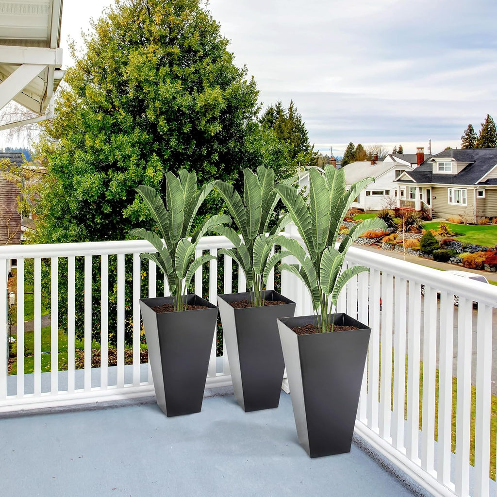 Set of 3 Planter, Indoor/Outdoor Plant Pots, 15.75" x 15.75" x 28" Tapered Square Flower Pot for Porch Patio and