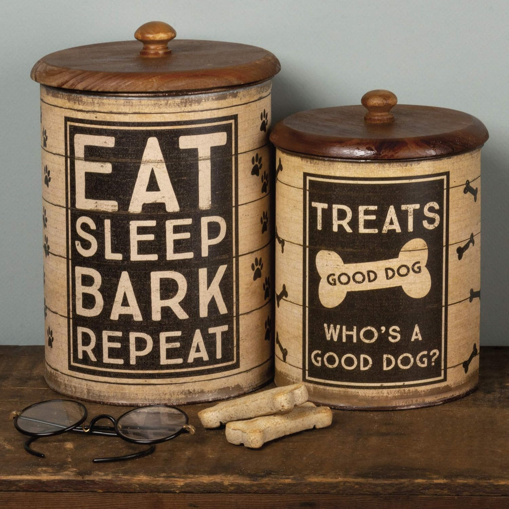 Rustic Pet Tin Bins - Dog Food & Toy Storage Set, 'Toys & Beware of Wigglebutts' Themed Containers