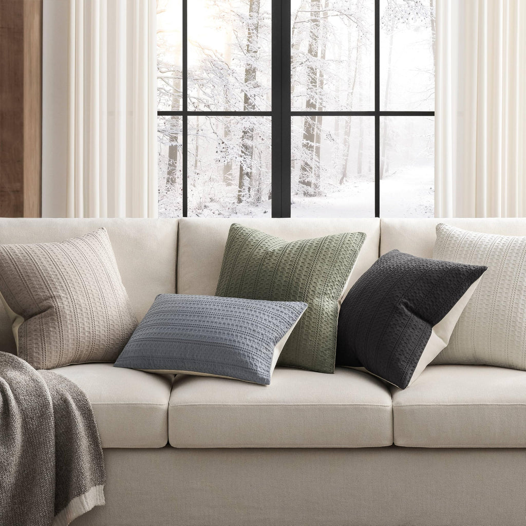 Waffle Throw Pillow Covers Set of 2, 22x22 Inch Ecru