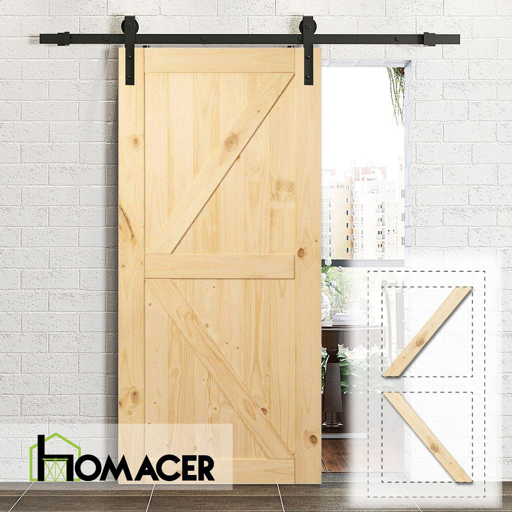 5-in-1 Design Solid Natural Pine Wood Barn Door, 42in Wide 84in High, Unfinished and Unassembled, with Pre-drilled