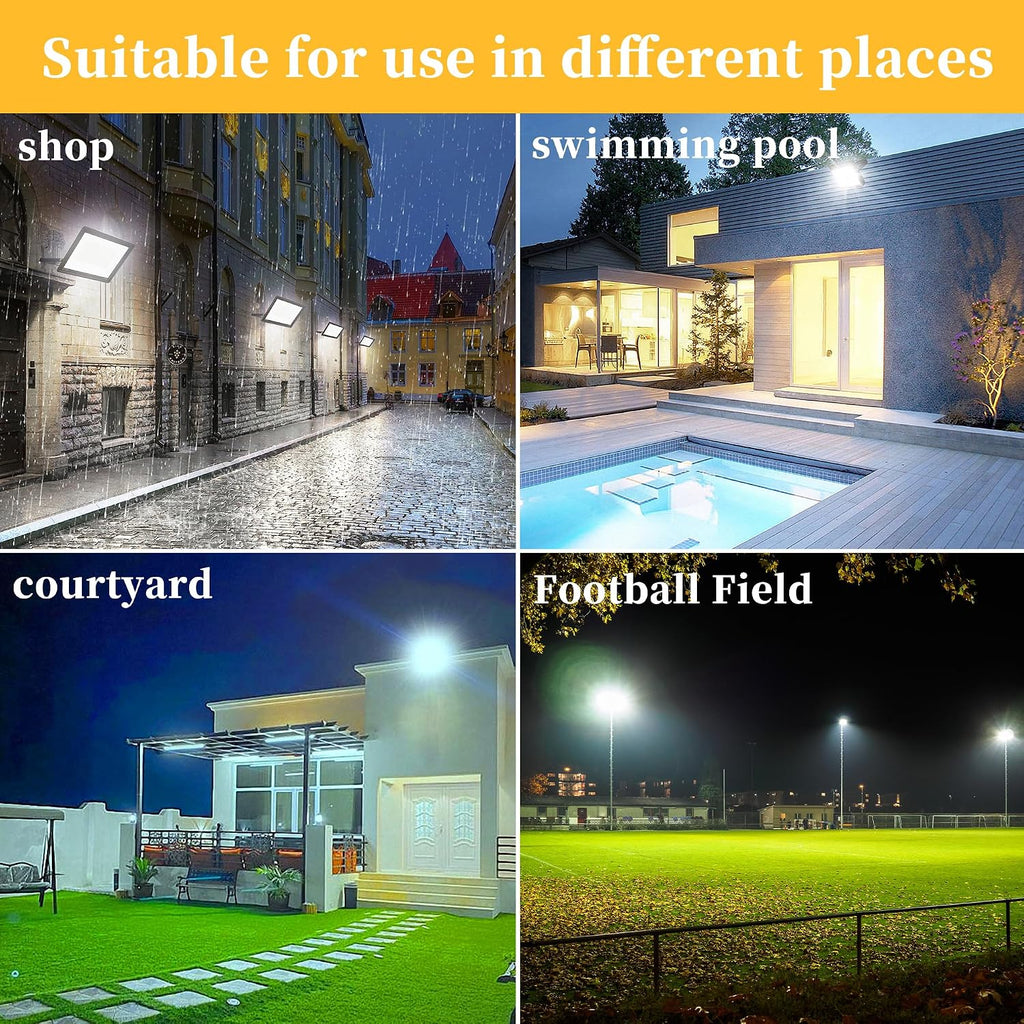 2 Pack 200W LED Flood Lights Outdoor Plug in, 25000 LM Super Bright Led Stadium Lights, Waterproof LED Work Light