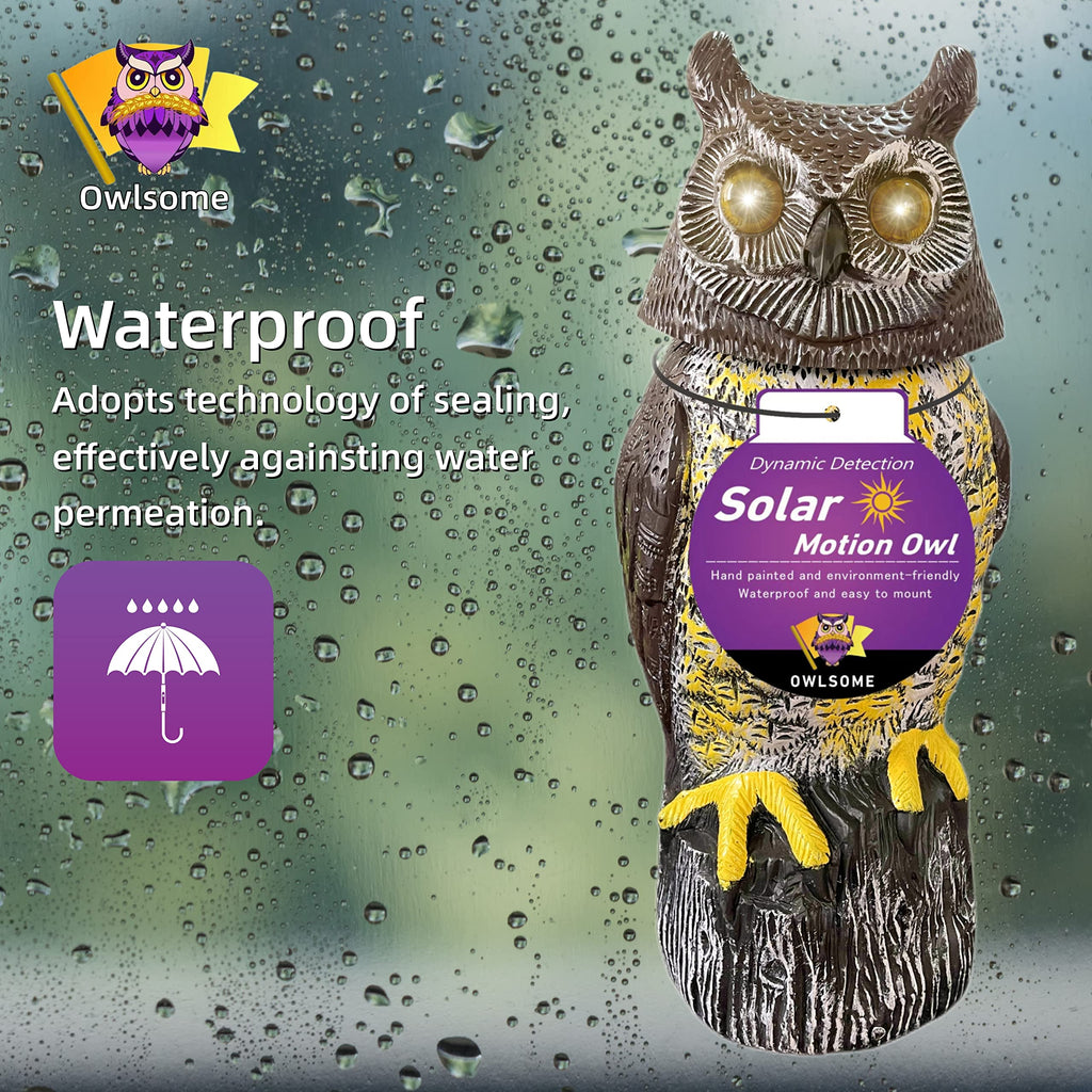 Solar Owl with Glowing Eyes, Rotating Head, Hoot Sound, Motion Detector and Silent Mode, Plastic Owl Garden