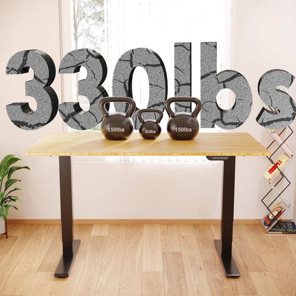 E6 MAX Bamboo 60x30 Inch Dual Motor 3-Stage Heavy Duty Standing Desk, 330lbs Weight Capacity, Height Adjustable Desk