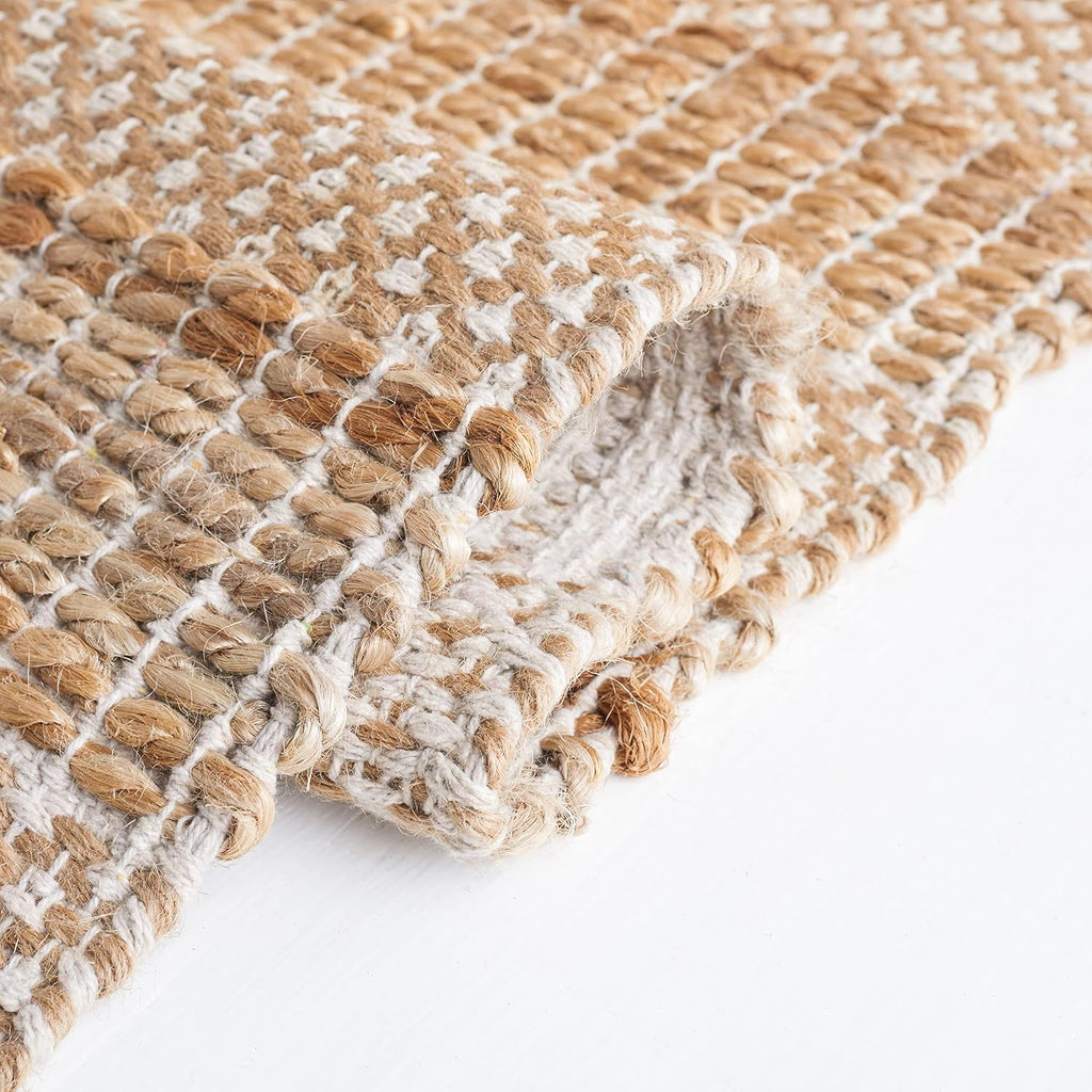 Natural Fiber Collection Area Rug - 10' x 14', Ivory & Natural, Handmade Boho Farmhouse Rustic Jute & Cotton Jute