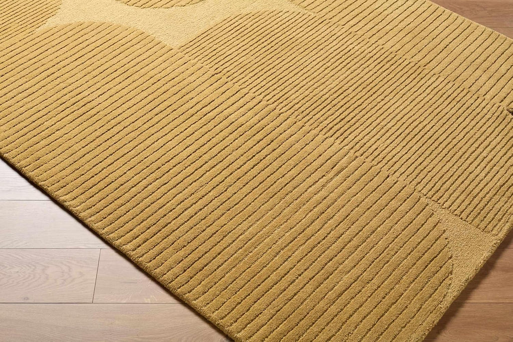 Patmos Wool Living Room, Bedroom Area Rug - Abstract Geometric Circles Striped - Contemporary Modern Minimalist Tone