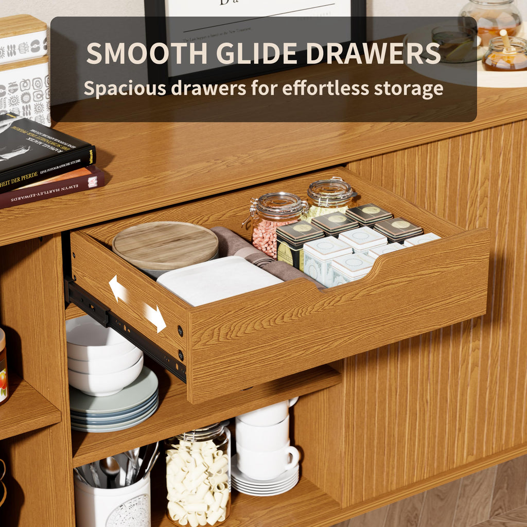 71" Sideboard Buffet Cabinet with Storage, Mid Century Modern Coffee Bar Cabinet with Sliding Doors and1 Drawer, Large
