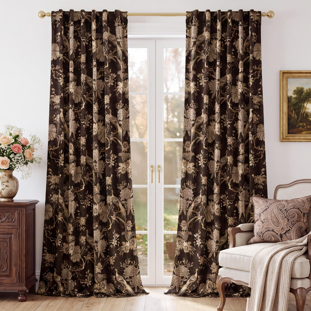 Brown Velvet Curtains Luxury Victorian Floral