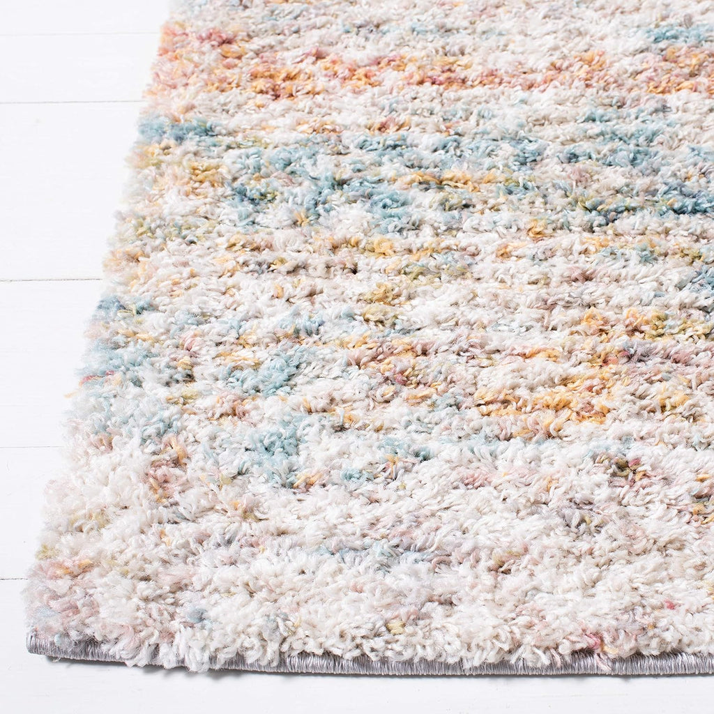 Calista Shag Collection Area Rug - 6'7" Square, Ivory & Beige, Moroccan Boho Design, Non-Shedding & Easy Care, 1-inch