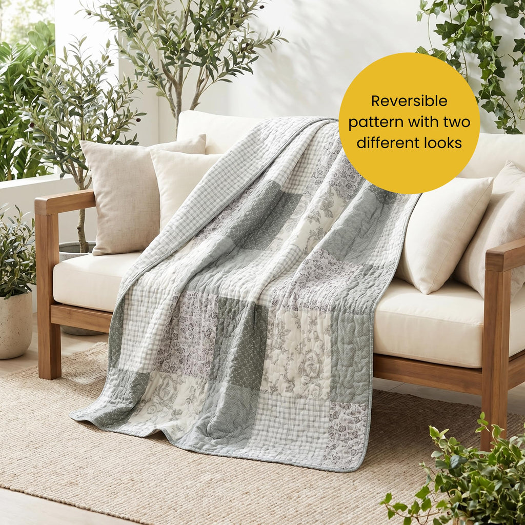 Cotton Quilted Throw Blanket, 50"x60" Sage Green, Memory Lane