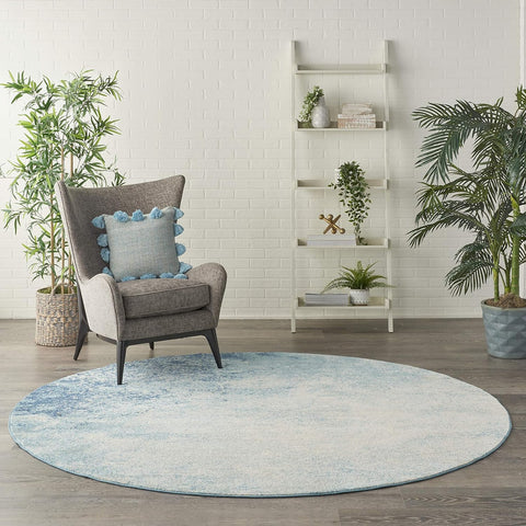 Home Passion Navy/Light Blue 8' x Round Area-Rug, Modern, Abstract, Easy-Cleaning, Non Shedding, Bed