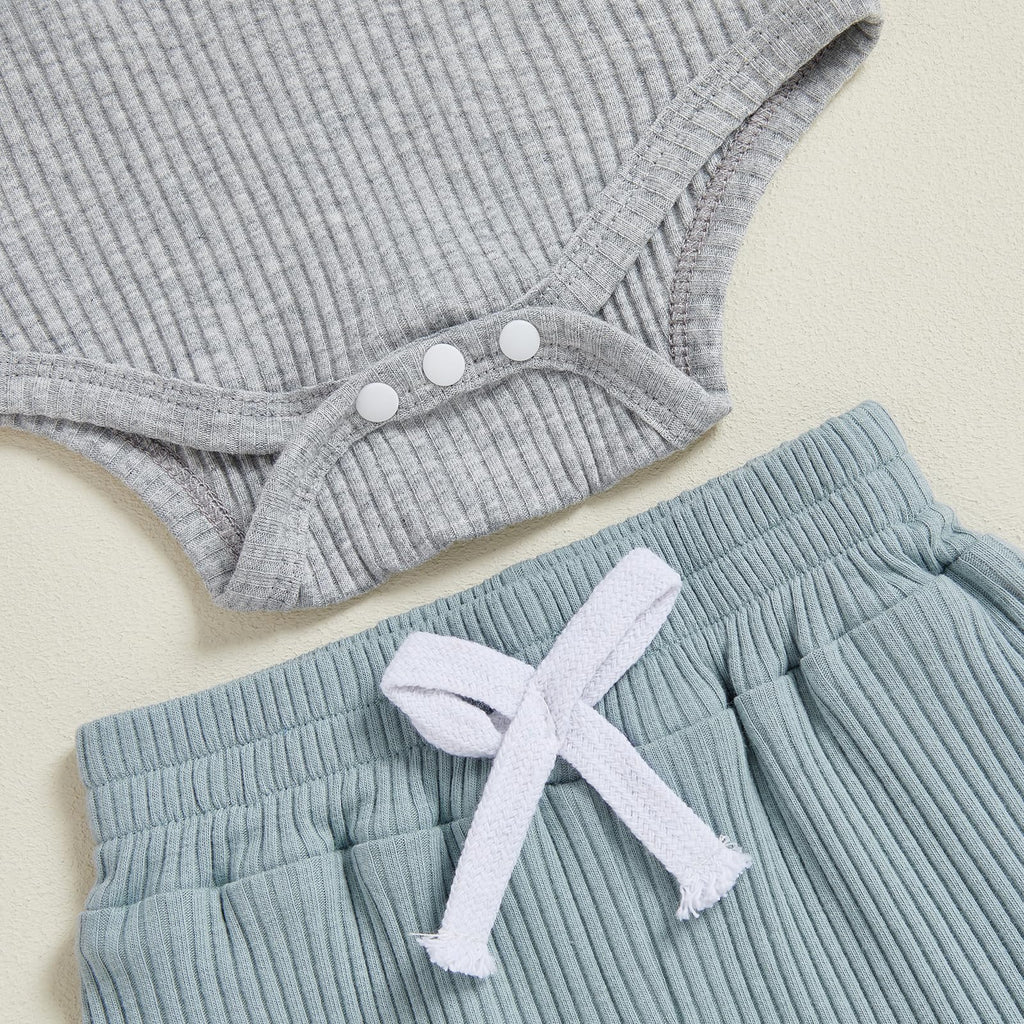 Baby Boy Clothes Ribbed Knit Long Sleeve Romper Pants Set Fall Winter Newborn Coming Home Outfits 0 3 6 9 12