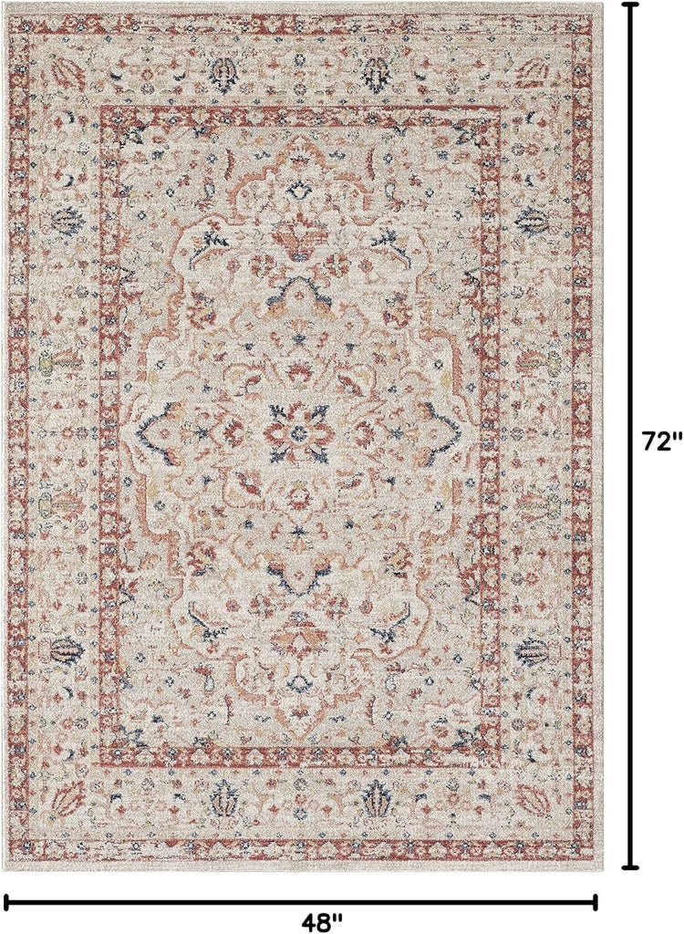 Rugs Vintage 4' x 6' Diamond Medallion Area Rug - Babylon Collection Beige & Red Traditional Style Turkish Accent Rug