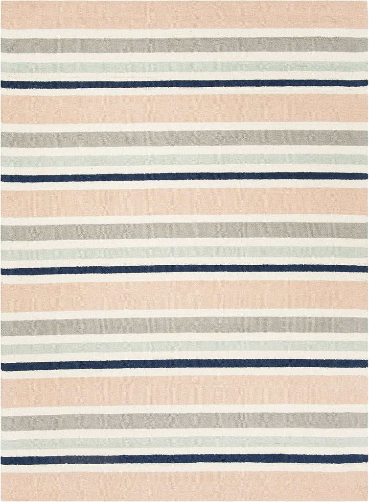 Kids Collection Area Rug, Ivory & Multi, Handmade Stripe Wool, Ideal for High Traffic Areas (SFK916A)
