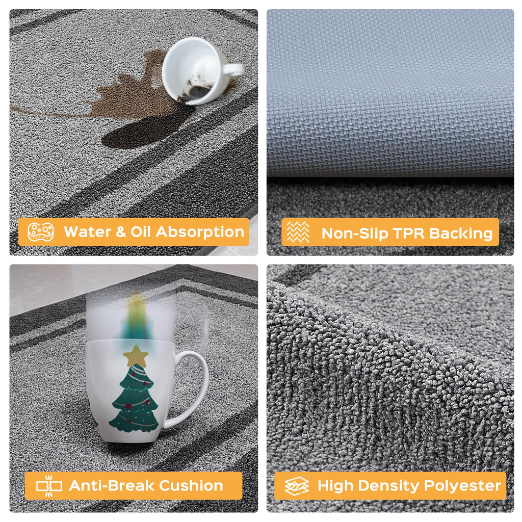 Kitchen Rugs 24" x 70", Non-Slip Runner Rugs, Light Grey & Dark Grey