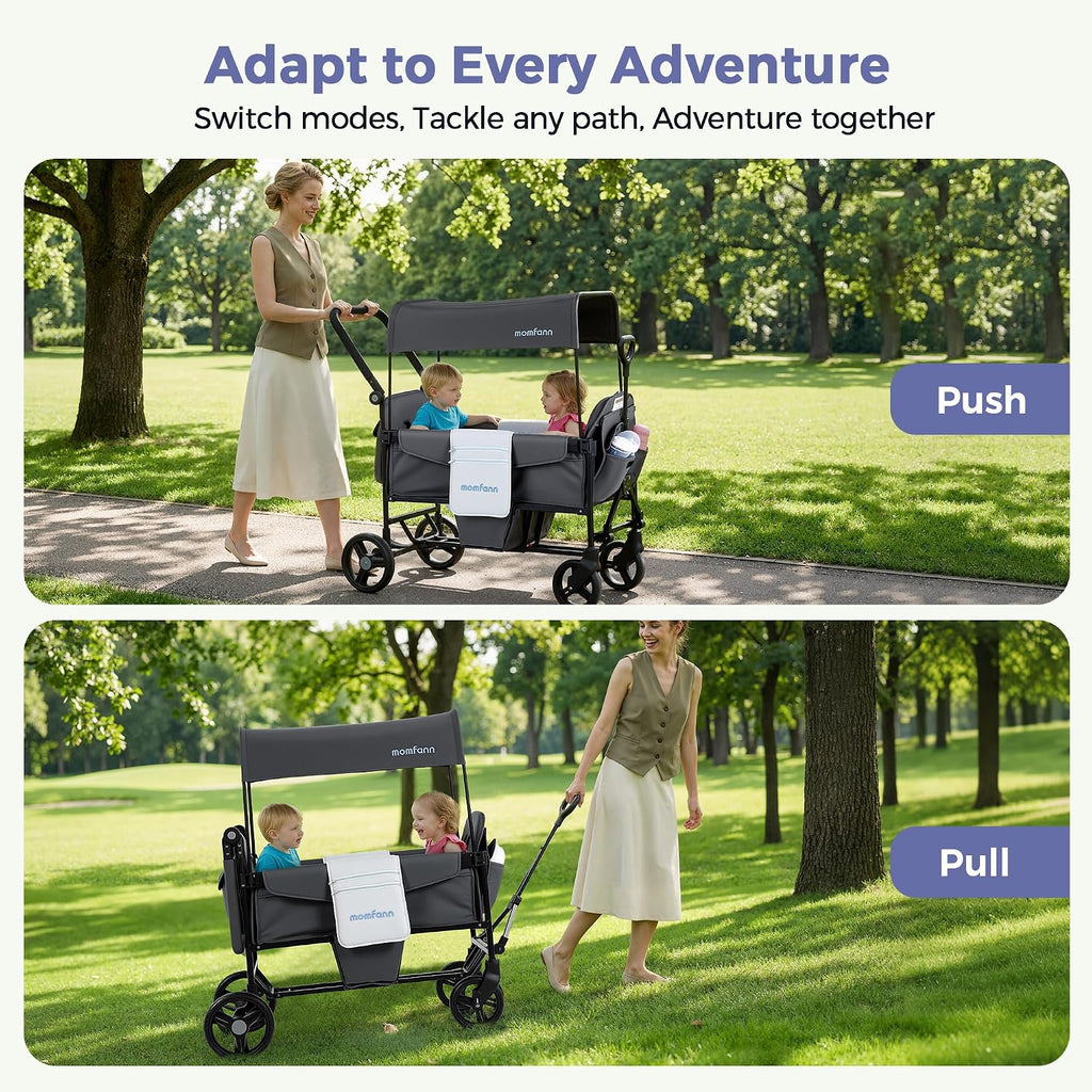 Wagon Stroller for 2 Kids, All-Terrain Foldable Baby Wagon, Gray