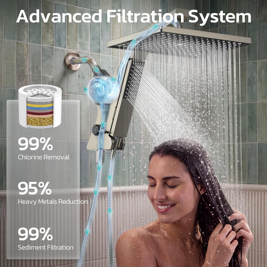 12'' Filtered Rain Shower Head with Handheld Spray Combo Brushed Nickel