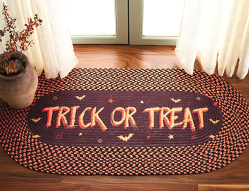 Washable Rug Braided Halloween Poster Collection - 1'8" x 4' Oval, Brown & Rust, Handmade, Ideal for Front Door