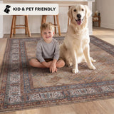 9x12 Large Area Rug, Machine Washable Area Rug with Non-Slip Backing, Vintage Style, Soft, Easy Clea