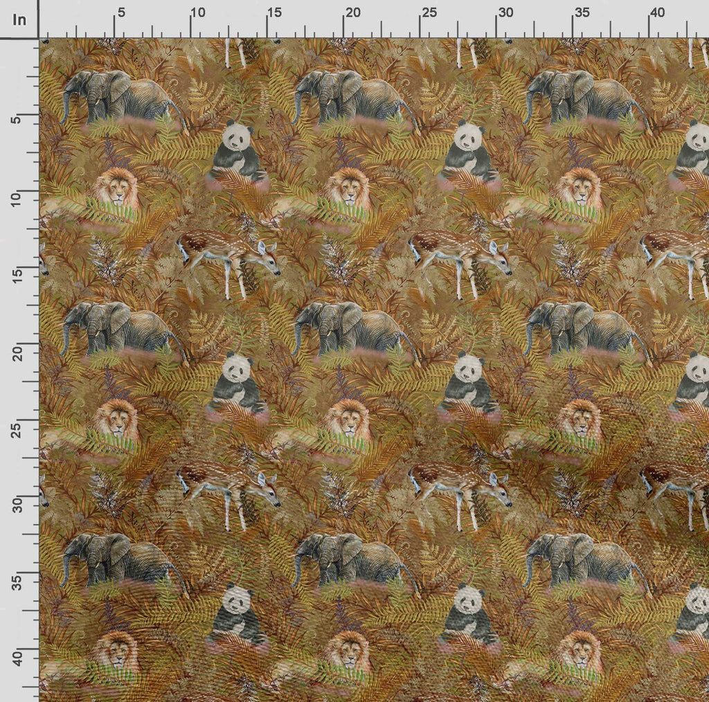 Printed Crepe Satin Fabric by - Animal Pattern - Brown & Green - 42" Wide Japan Crepe Satin by The Yard for Blouses