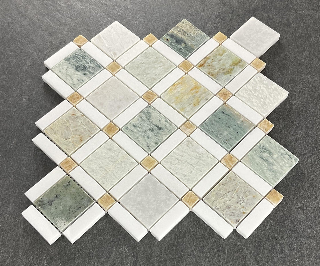 Ming Green, Thassos White, Honey Onyx Marble Mosaic Floor and Wall Tile Bathroom Kitchen Backsplash Tiles (10 Sheets)
