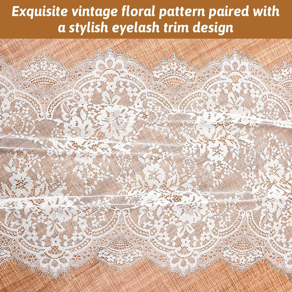 Floral Embroidered Laces Fabric, 15.75" Wide 3 Yard White Eyelash Lace Fabric Lace Ribbon, Laces Trim Ribbon for