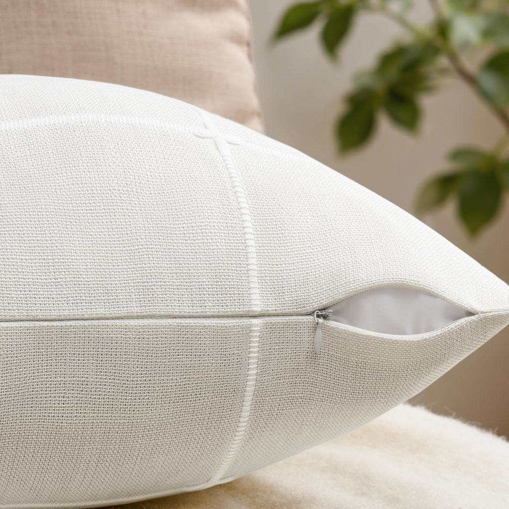 2 Packs Grid Embroidery Throw Pillow Covers 24x24in Off White