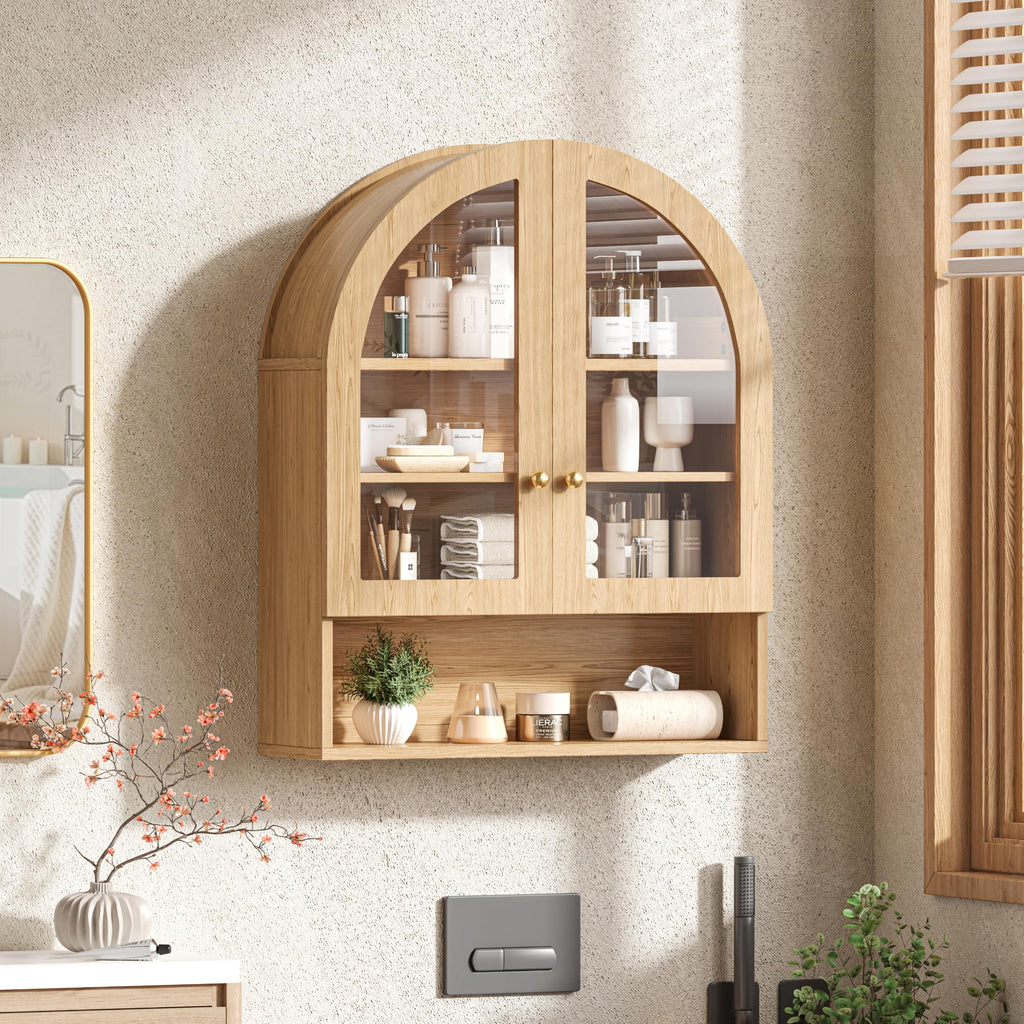 Arched Bathroom Wall Cabinet with Glass Doors, Modern Medicine Cabinet