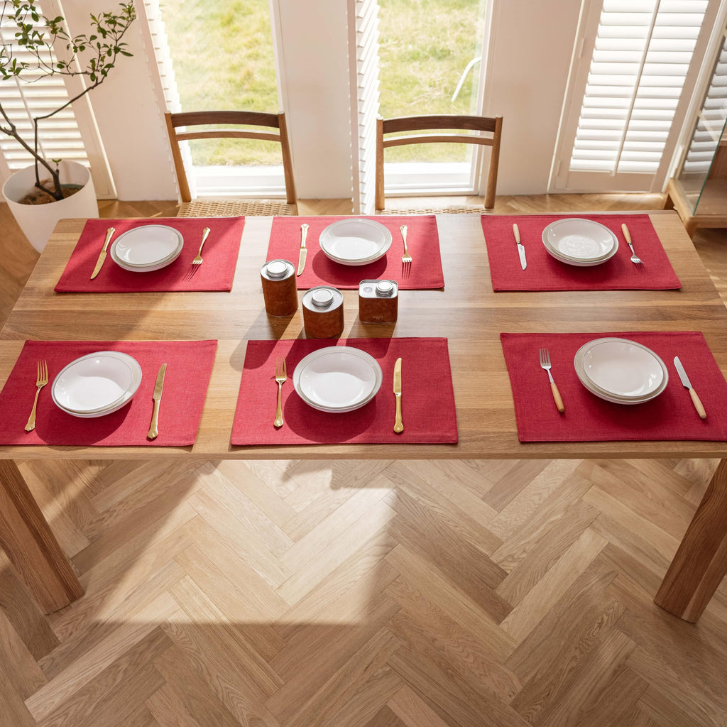 Placemats Set of 6 Red Linen Wipeable Place Mats Heat Resistant Cloth Placemats for Dining Table Restaurants Holiday